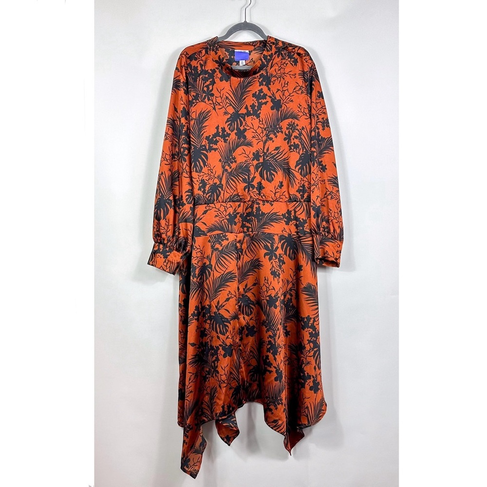 Future Collective Kahlana Barfield Brown Black & Orange Silky Midi Dress